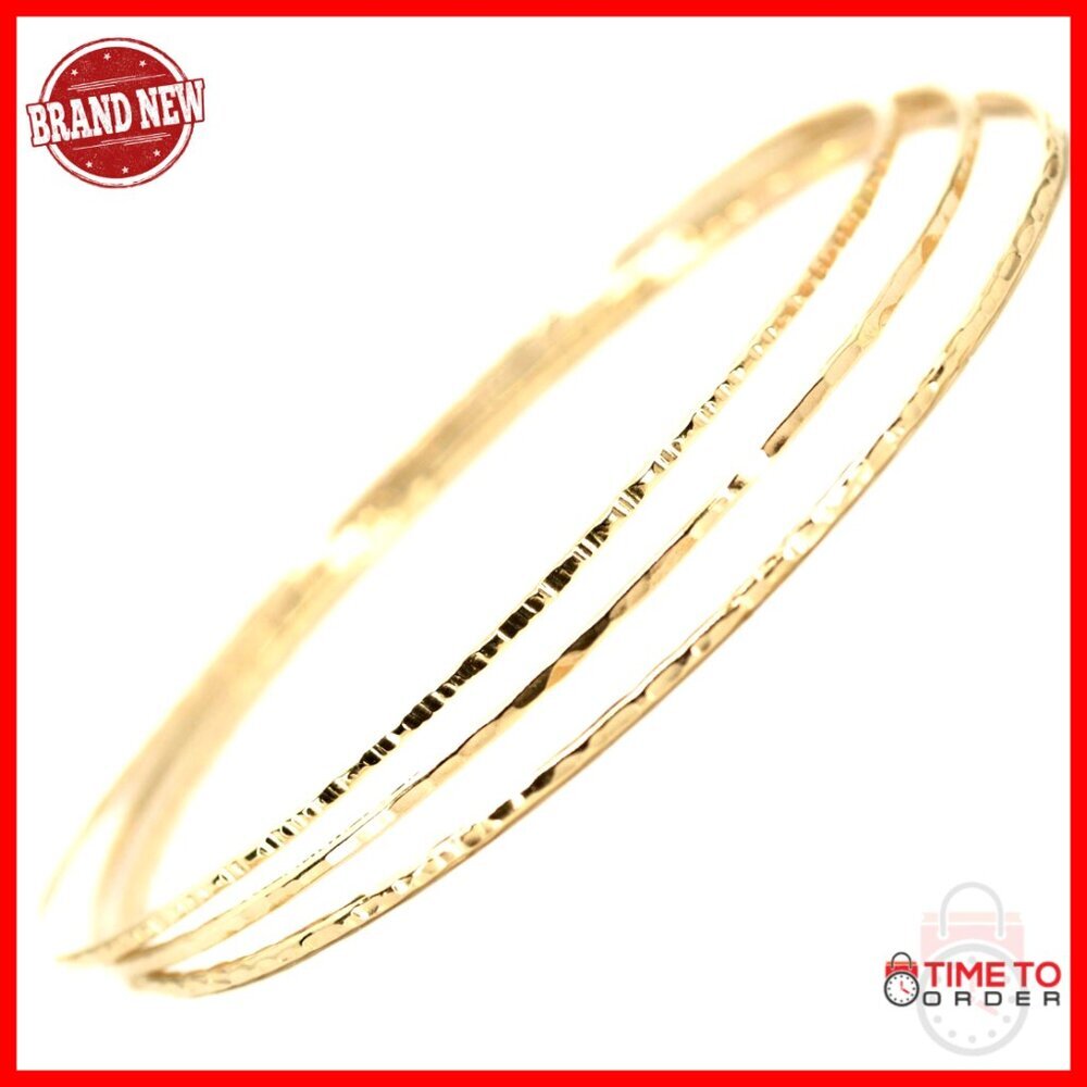14k Gold Filled Stacking Bangles Set of 3 Textured Slip On Bracelets